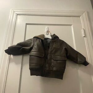 Avirex Brown Faux Leather  Baby Boy Jacket with Hood